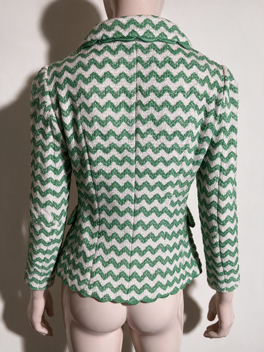 MOSCHINO CHEAP AND CHIC - Jas - groen-wit zigzagpatroon, dubbelrij knopen, driekwart mouw - M