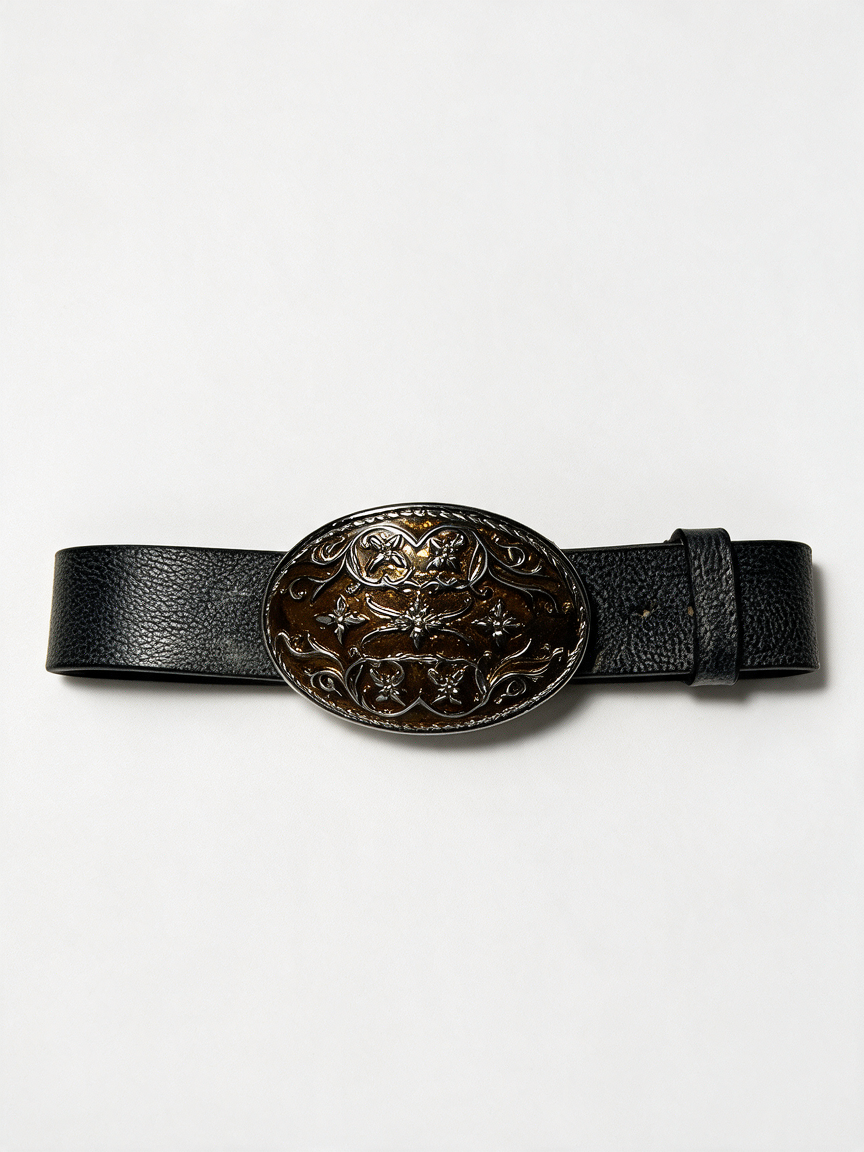 JOOP! JEANS - Riem - zwart, ovaalvormige gesp met gravure, leer