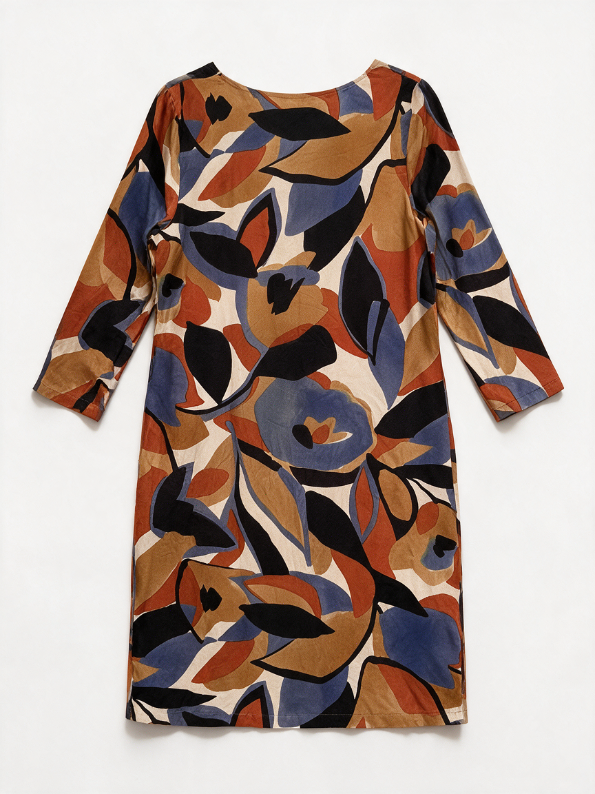 comme ça - Jurk - meerkleurig, abstracte bloemenprint, driekwart mouwen - M
