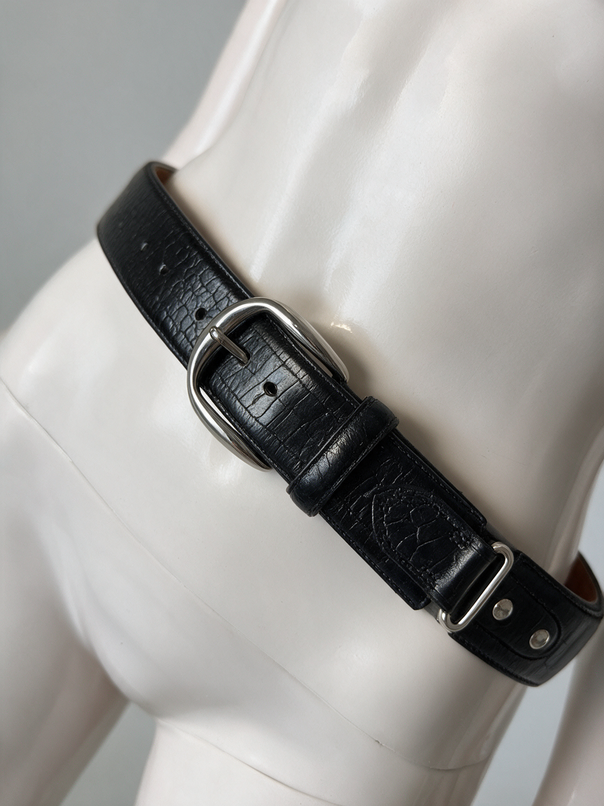 Ralph Lauren - Riem - zwart, krokodillenprint, Italiaans leer