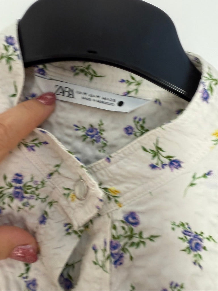 ZARA - Blouse - bloemenprint, lange mouwen, 100% katoen - M
