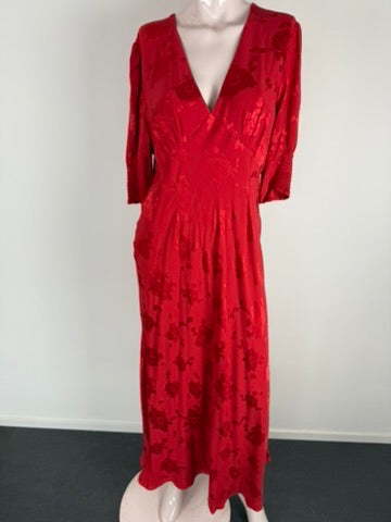 RIXO - Jurk - rood, V-hals, maxi-lengte - L