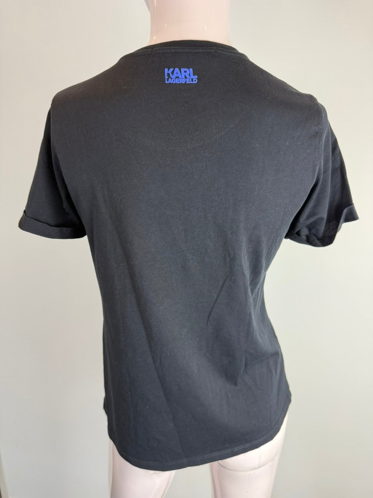 KARL LAGERFELD - T-shirt - zwart, grafische print, ronde hals - XS