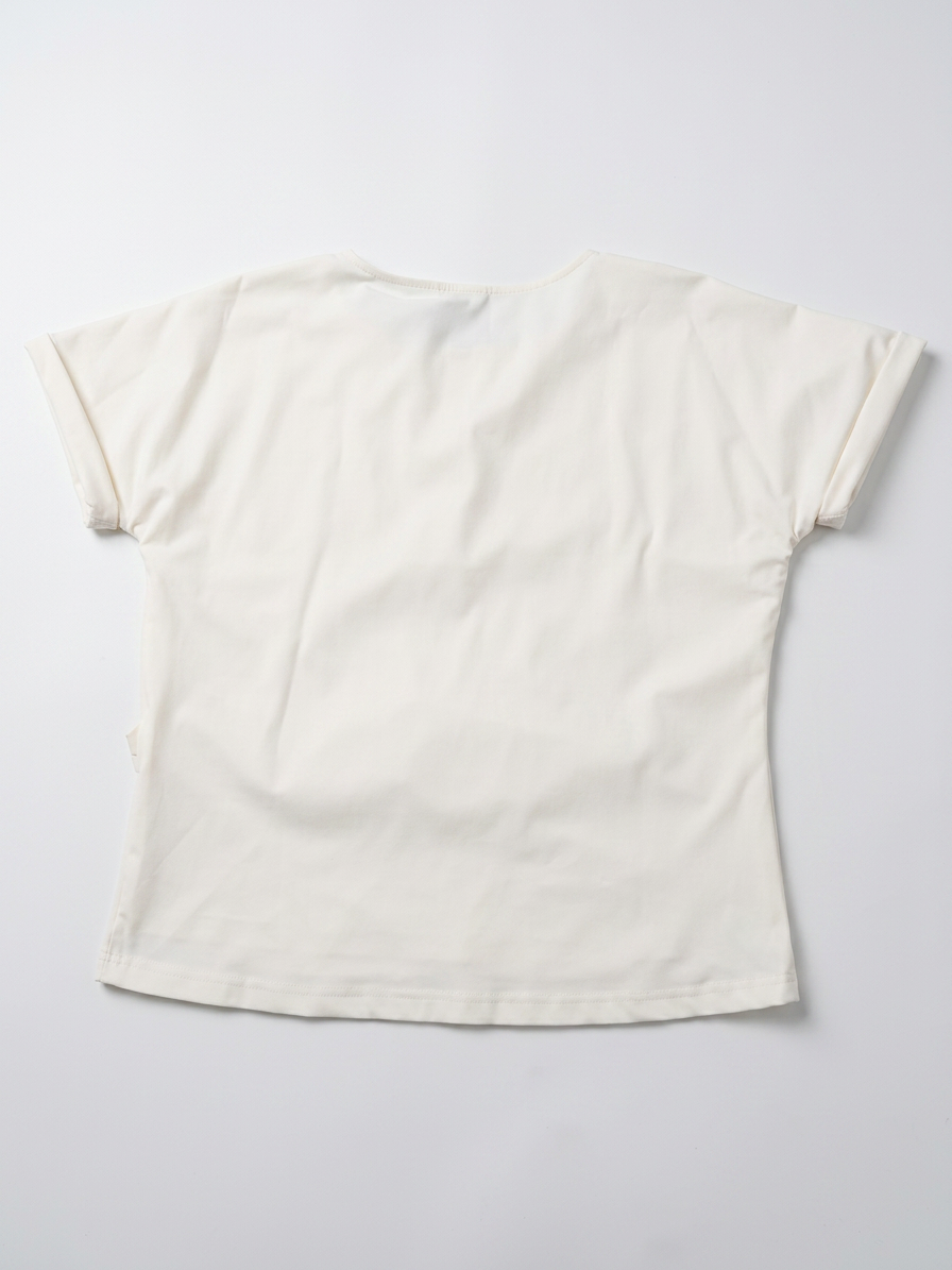 AIME - Blouse - crème, strikceintuur, korte mouwen