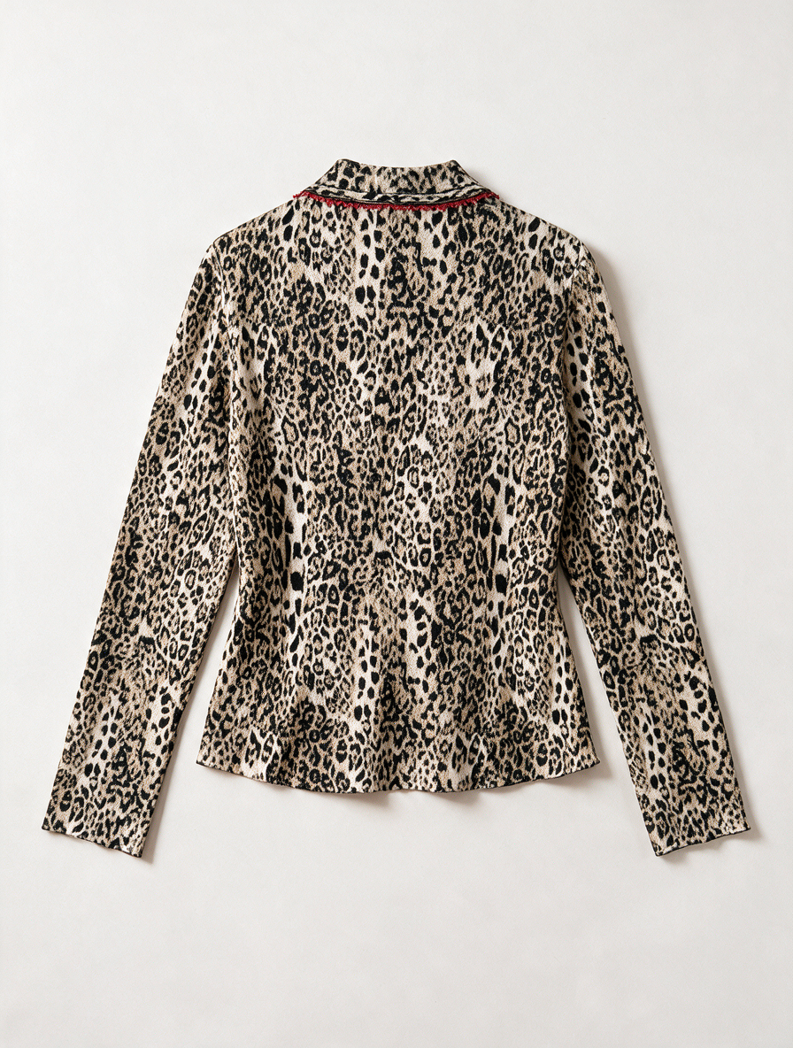 Marc Cain - Vest - luipaardprint, open voorzijde, rode bies - L