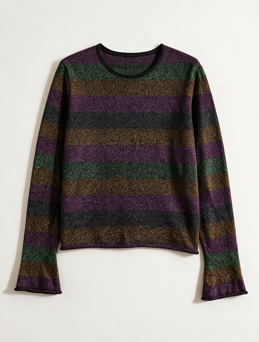 ZARA KNIT - Trui - gestreept, paars-groen-zwart-goud, glitterdetail - L
