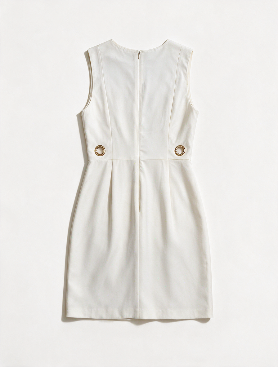 LINEA RAFFAELLI - Jurk - wit, diepe V-hals, metalen ringdetails - L