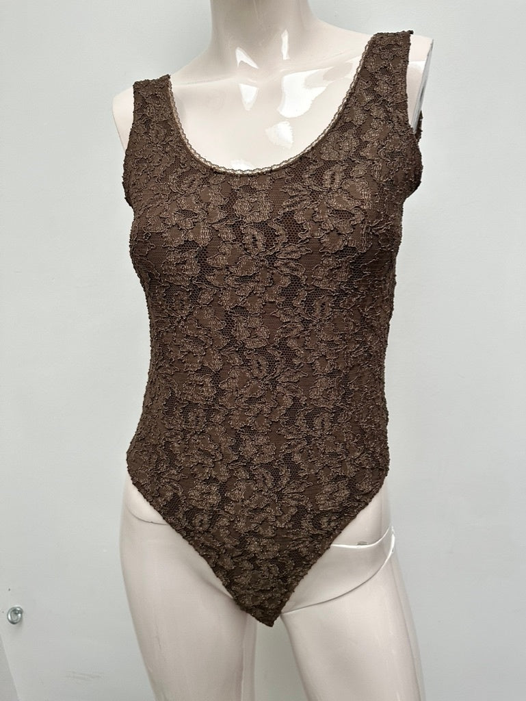 Orna Farho Bodysuit maat M bruin kant