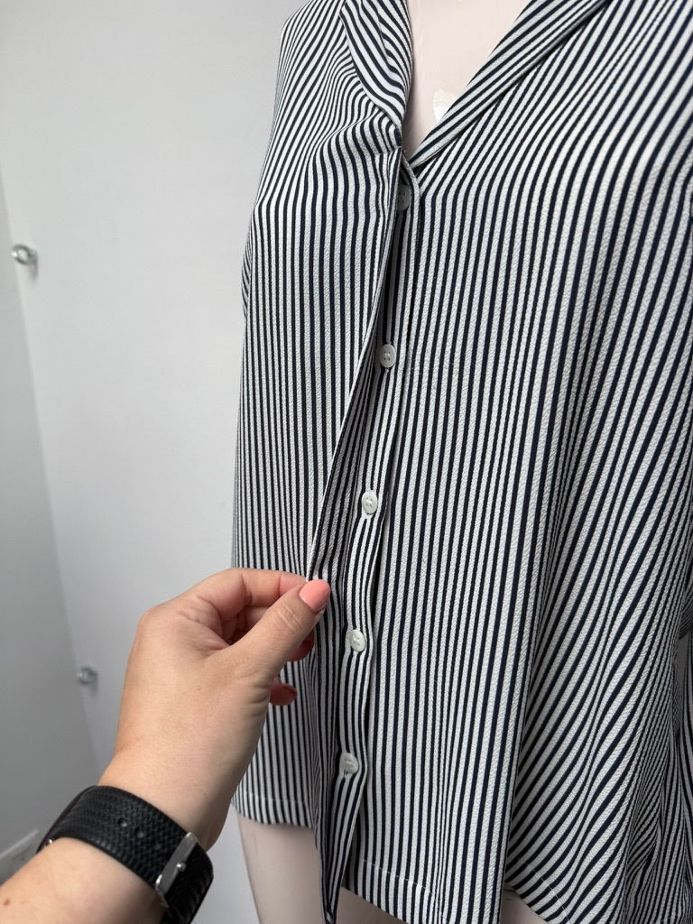 Vanilia Blouse maat L Donkerblauw; wit