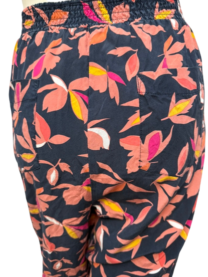ESSENTIEL ANTWERP Broek maat L Donkerblauw met kleurrijke bladprint in roze, oranje, geel en wit