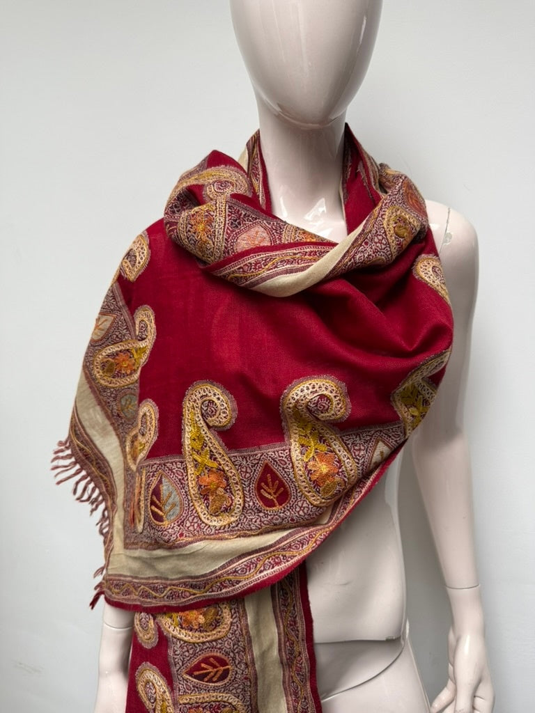 Sjaal Rood, beige, oranje, geel