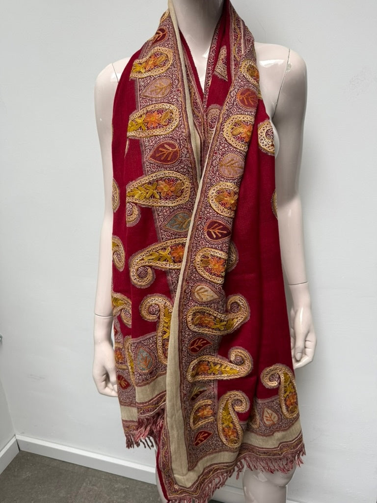 Sjaal Rood, beige, oranje, geel