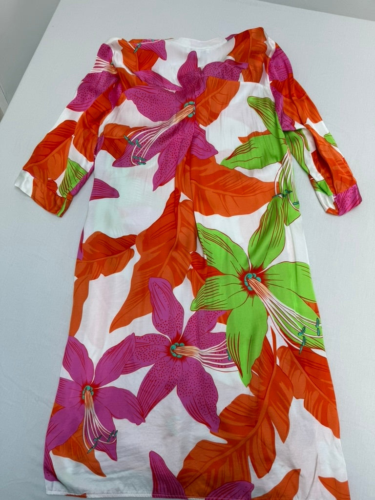 mbyM Jurk maat L Wit met oranje, roze en groen