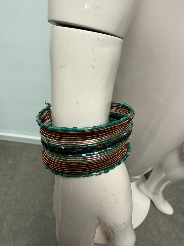 Onbekend Armband maat One size Turquoise, bruin, koper, zilver en wit