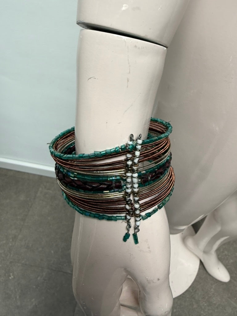 Onbekend Armband maat One size Turquoise, bruin, koper, zilver en wit