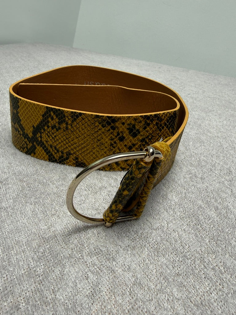 ba&sh - Riem - slangenprint, geel en zwart, ronde zilverkleurige gesp