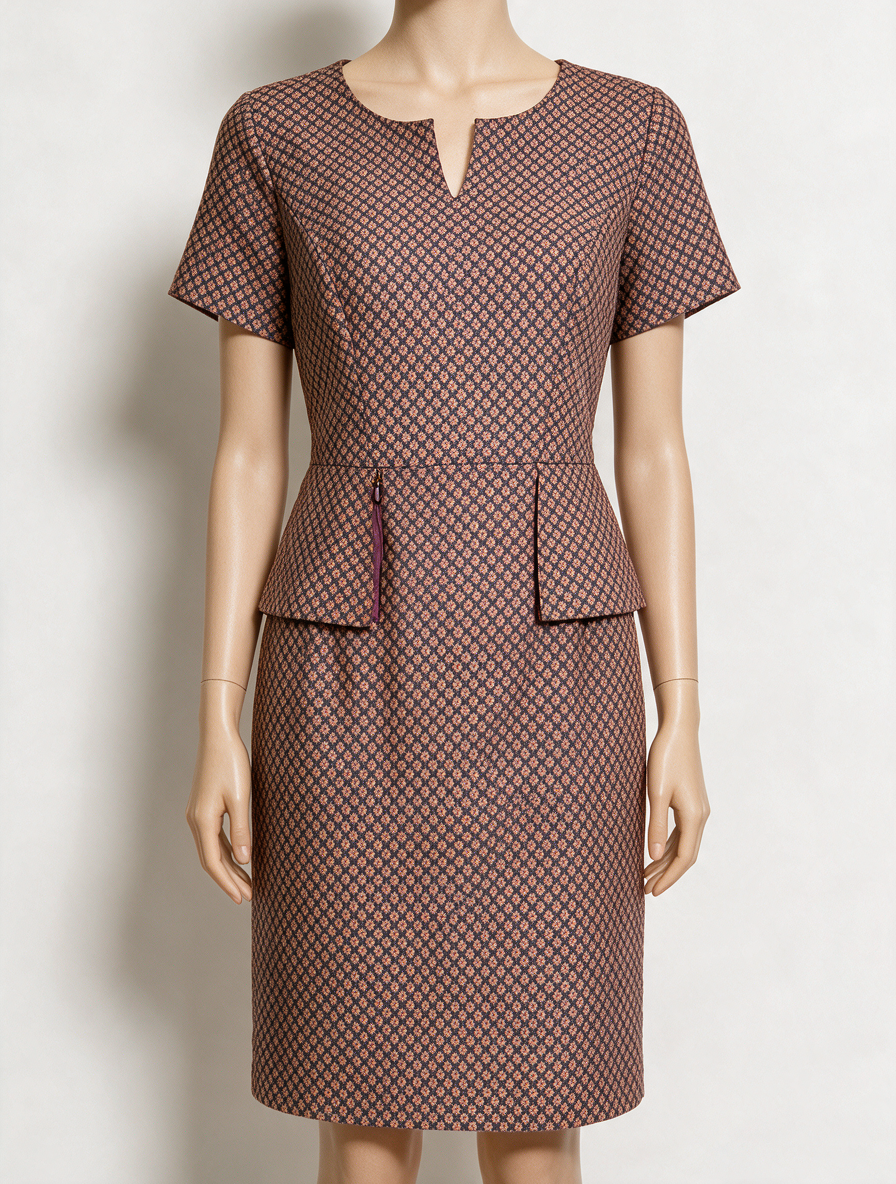 Caroline Biss - Jurk - paars/roze geometrische print, V-hals, korte mouwen - XL