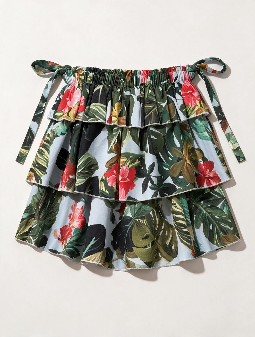 NO SECRETS - Rok - tropische print, gelaagd met ruches, elastische tailleband - IT 44