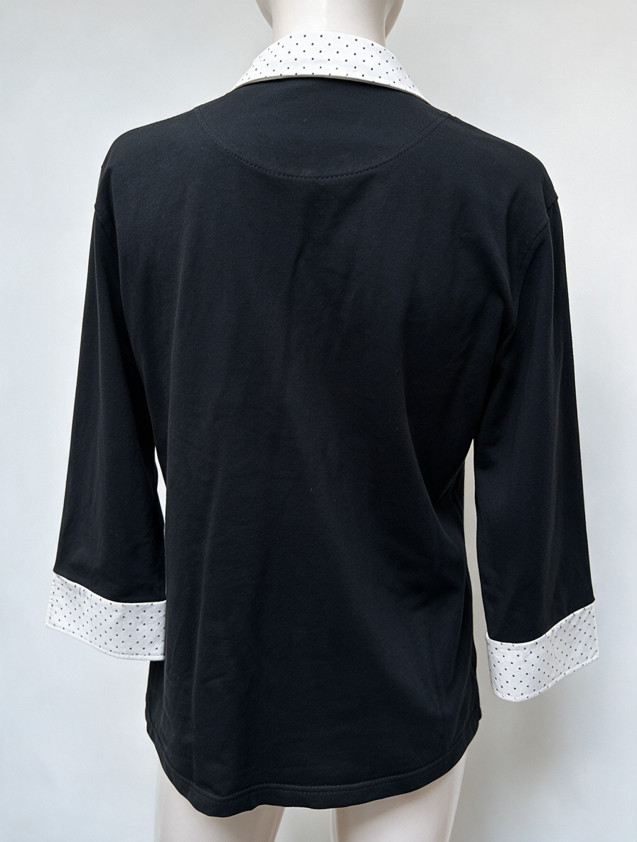 ERFO - Trui - zwart-wit, kraag met stippen, driekwart mouwen - XL