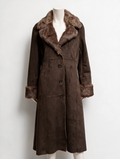 Gerard Darel - Jas - bruin suèdelook, bontkraag en bontmanchetten, lang model - XL