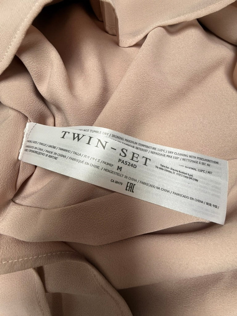 Twin-Set Simona Barbieri Jurk Maat M – Poederroze Chiffon Jurk met Volants en Romantische Details