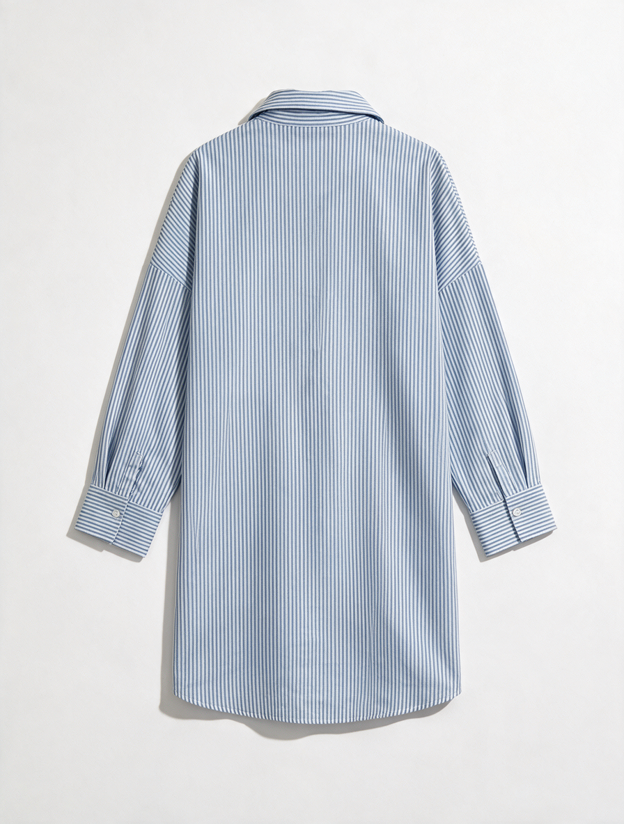 NOUS SOMMES LABELS - Jurk - blauw-wit gestreept, lange mouw, knoopsluiting voor - L