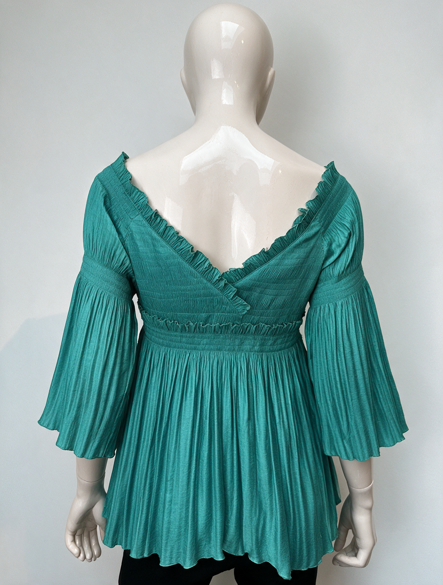 Patrizia Pepe - Blouse - turquoise, off-shoulder hals, 3/4 wijde mouwen - M