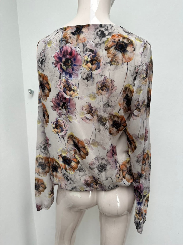Donna Dura - Blouse - meerkleurig, bloemenprint, semi-transparant - M
