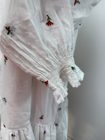 mbyM - Jurk - wit, geborduurde bloemen, ruche zoom - S