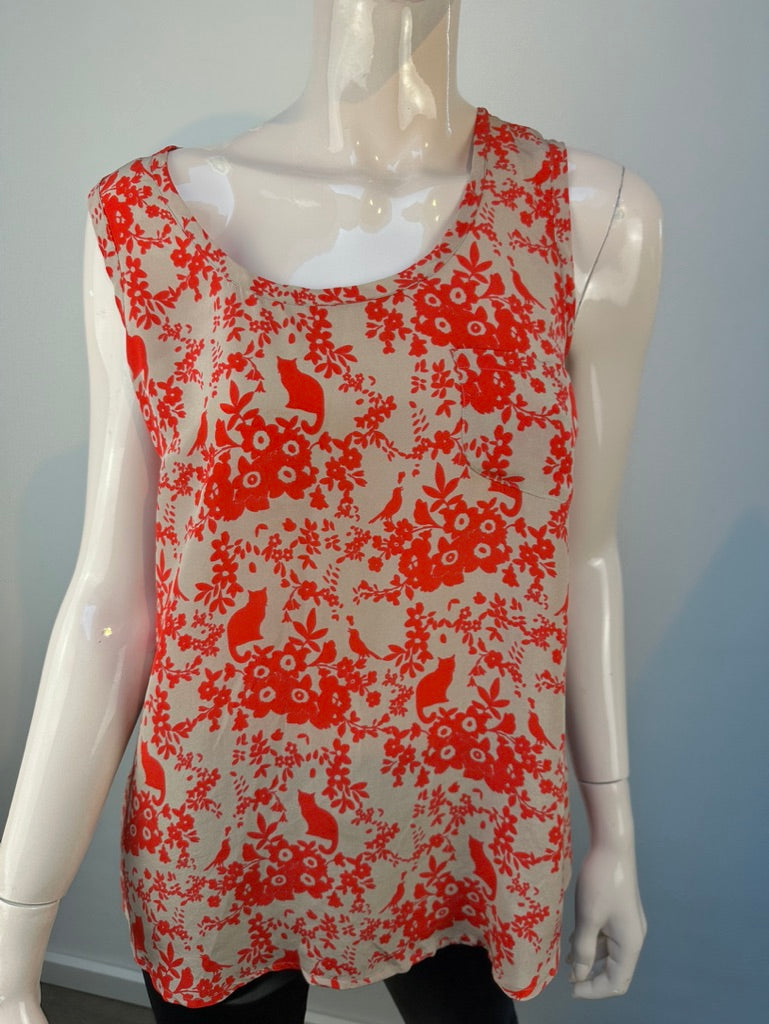 Paul & Joe Sister - Top - zijde, mouwloos, bloemen- en vogelprint - M