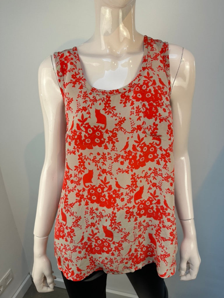 Paul & Joe Sister - Top - zijde, mouwloos, bloemen- en vogelprint - M
