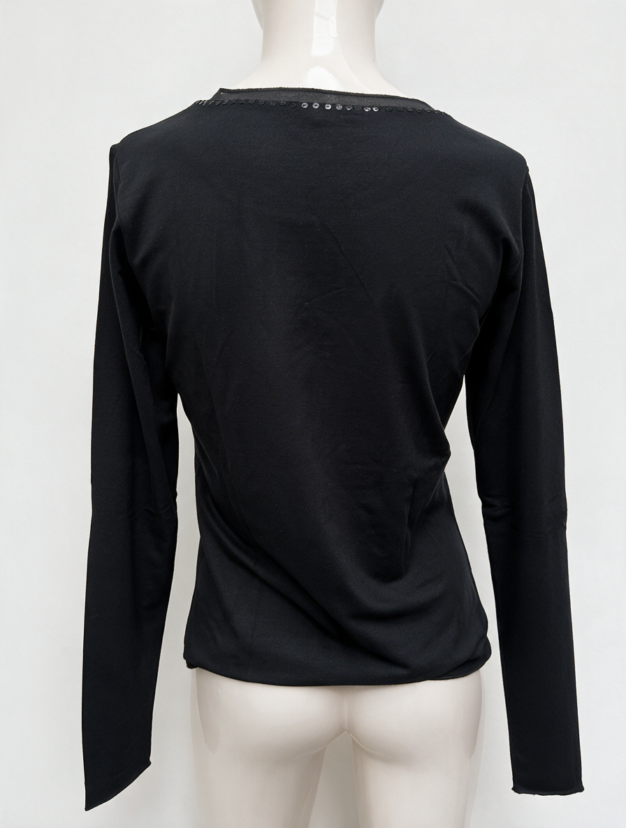 Bandolera - Blouse - zwart, kraaltjes langs hals, lange mouwen - M