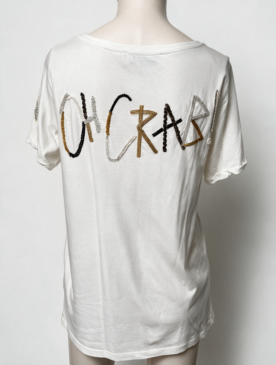 SVNTY - T-shirt - wit, geborduurde kreeften, kralenversiering - S