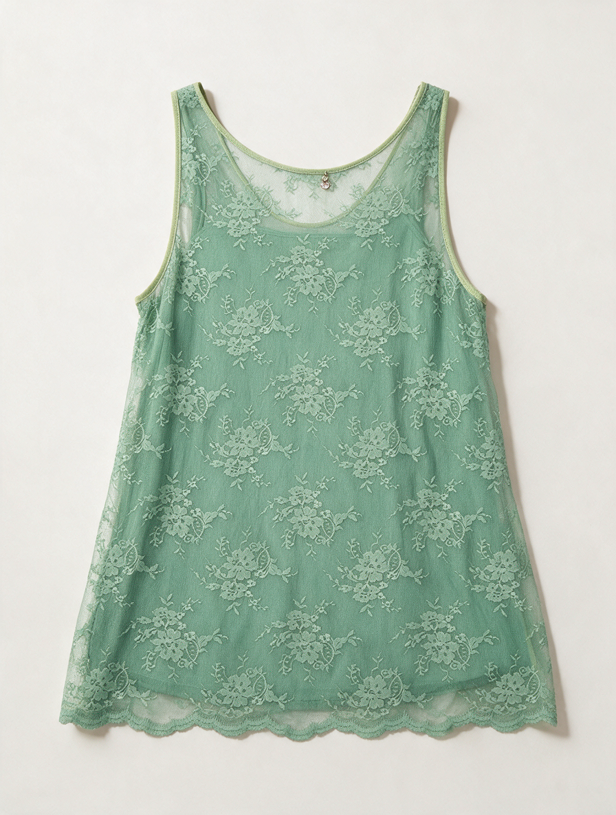 Twin-Set - Top - groen, kant, spaghettibandjes - L