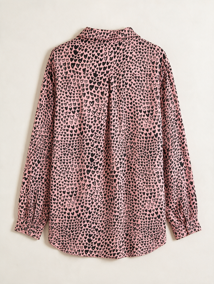 Fabienne Chapot - Blouse - roze, hartjesprint, knoopsluiting - L