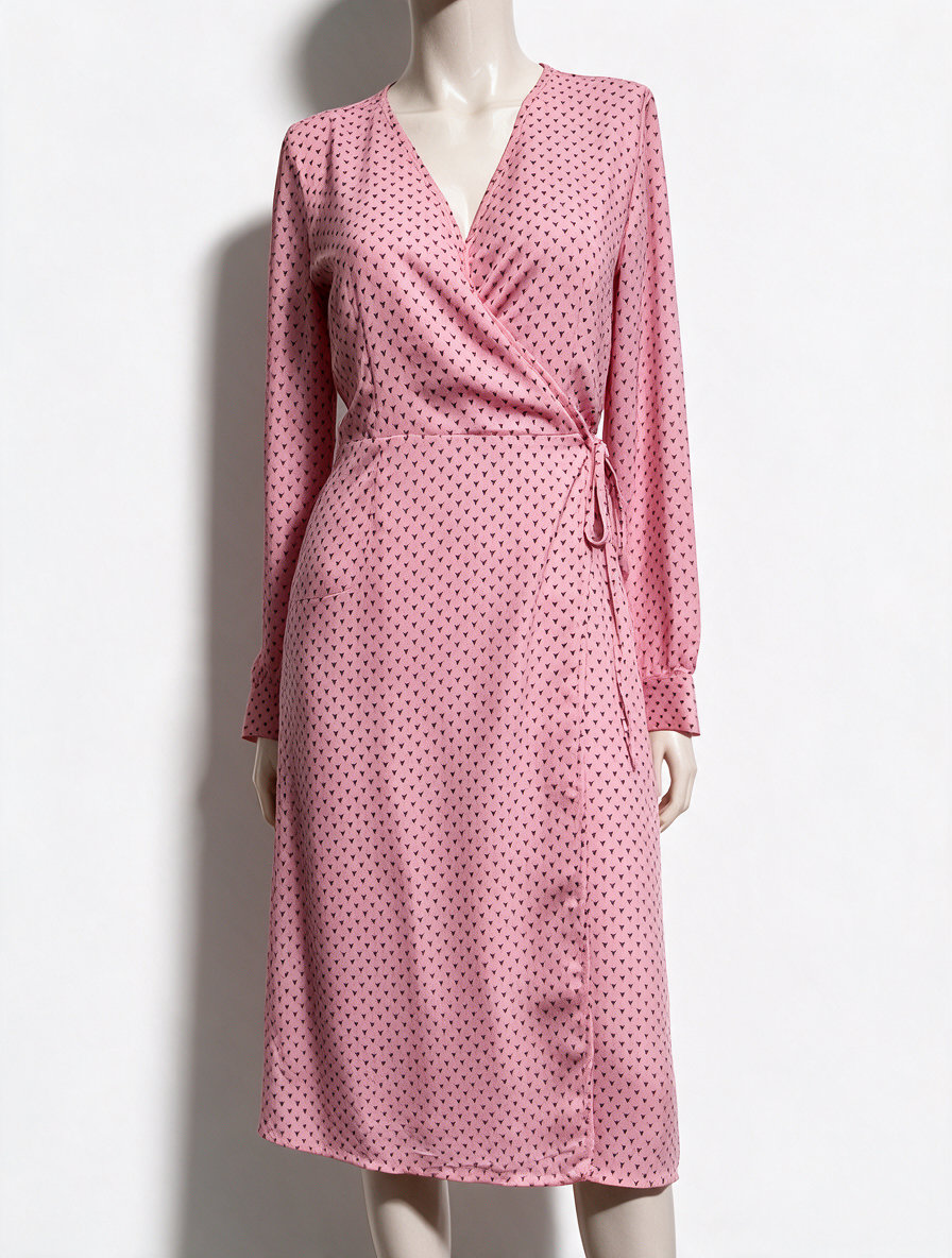 YAS - Jurk - roze, grafische print, overslag - maat S