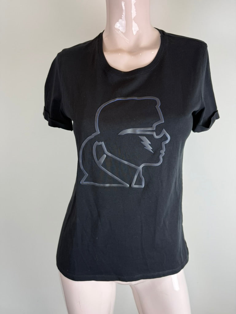 KARL LAGERFELD - T-shirt - zwart, grafische print, ronde hals - XS