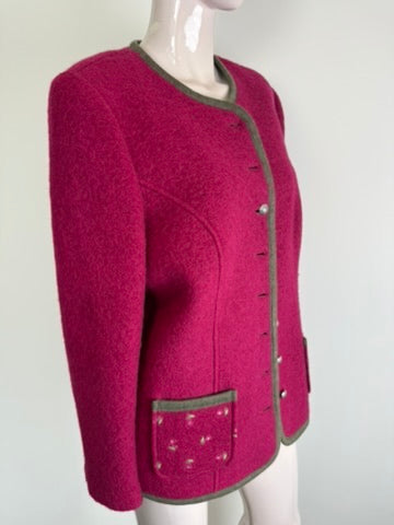 Rose-Dirndl - Jas - fuchsia roze, wolvilt, contrasterende bies - XL