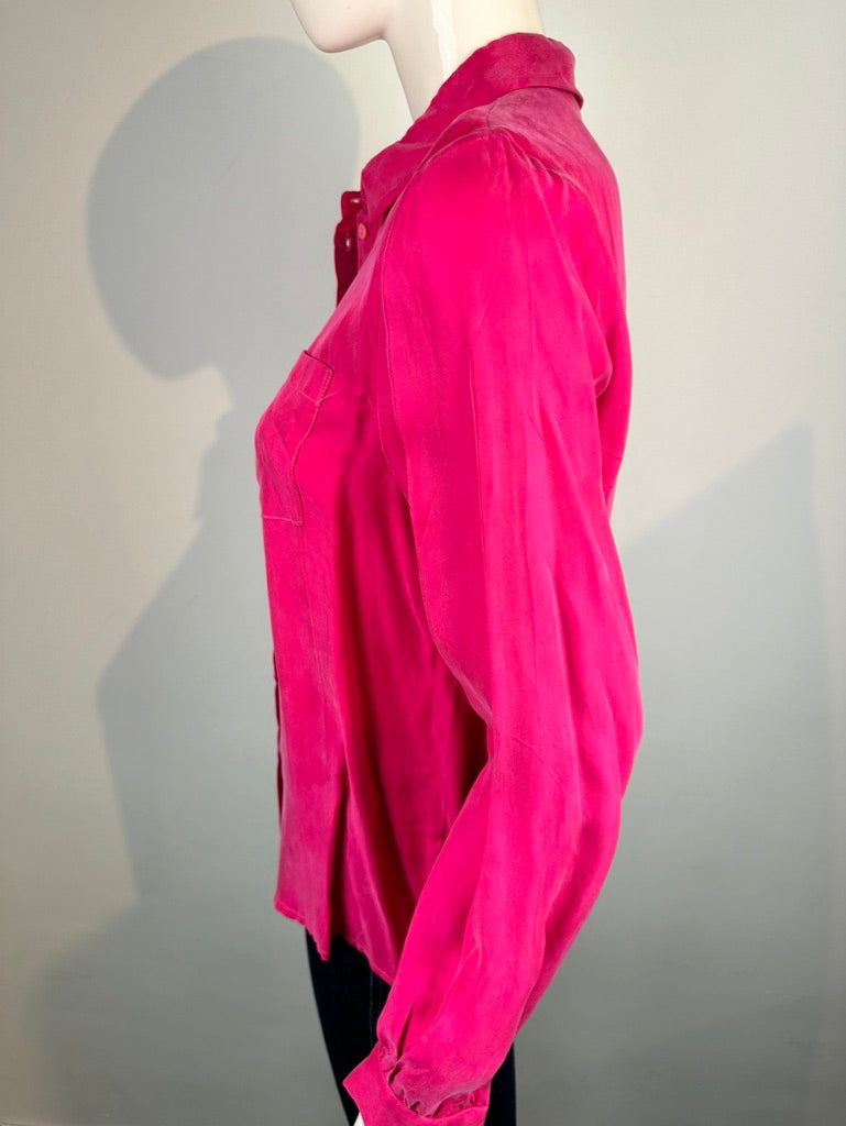Roze zijden blouse maat M