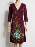 King Louie - Jurk - bordeaux, bloemenprint, wikkeljurk - L