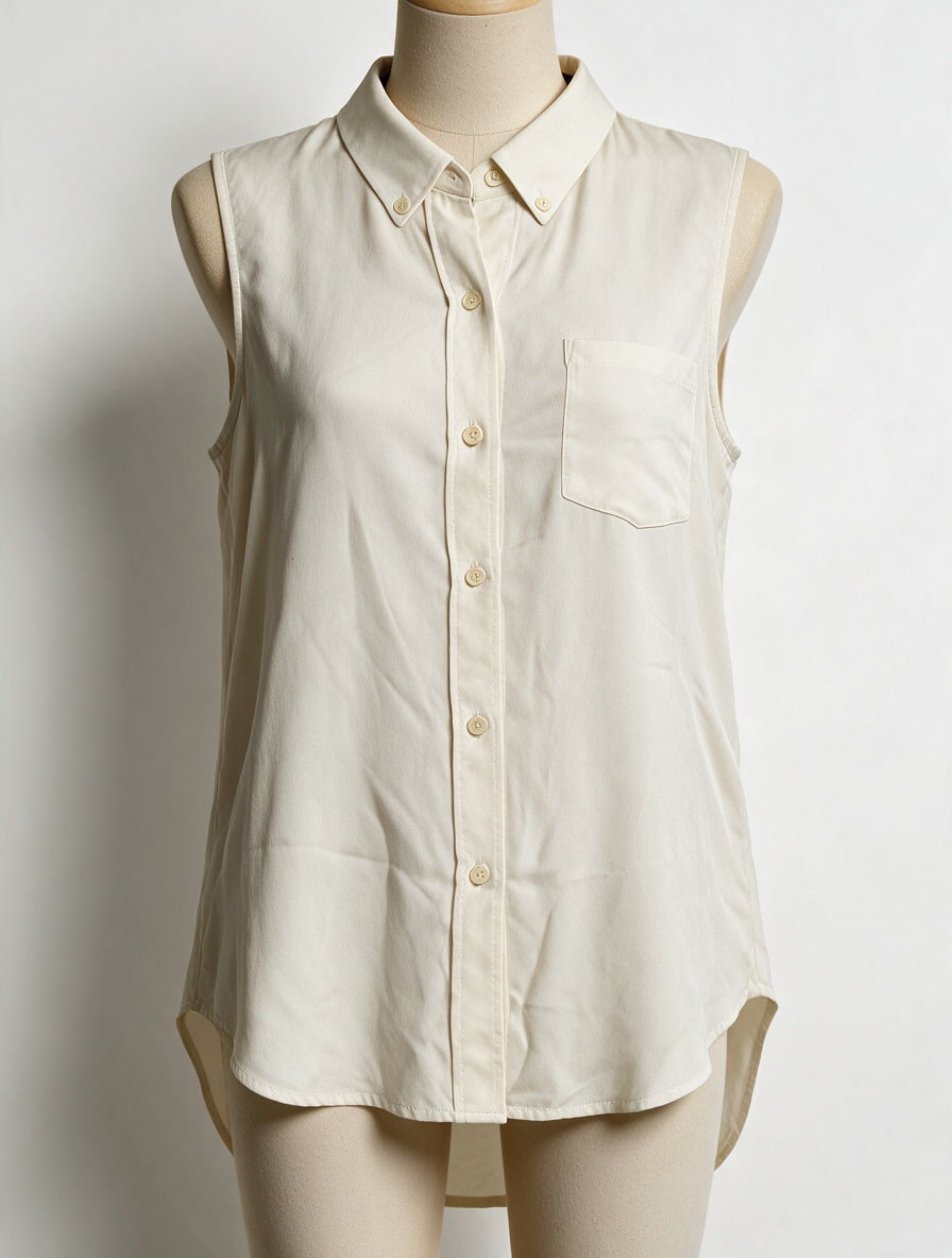 Theory - Blouse - crème, mouwloos, zijde - maat S