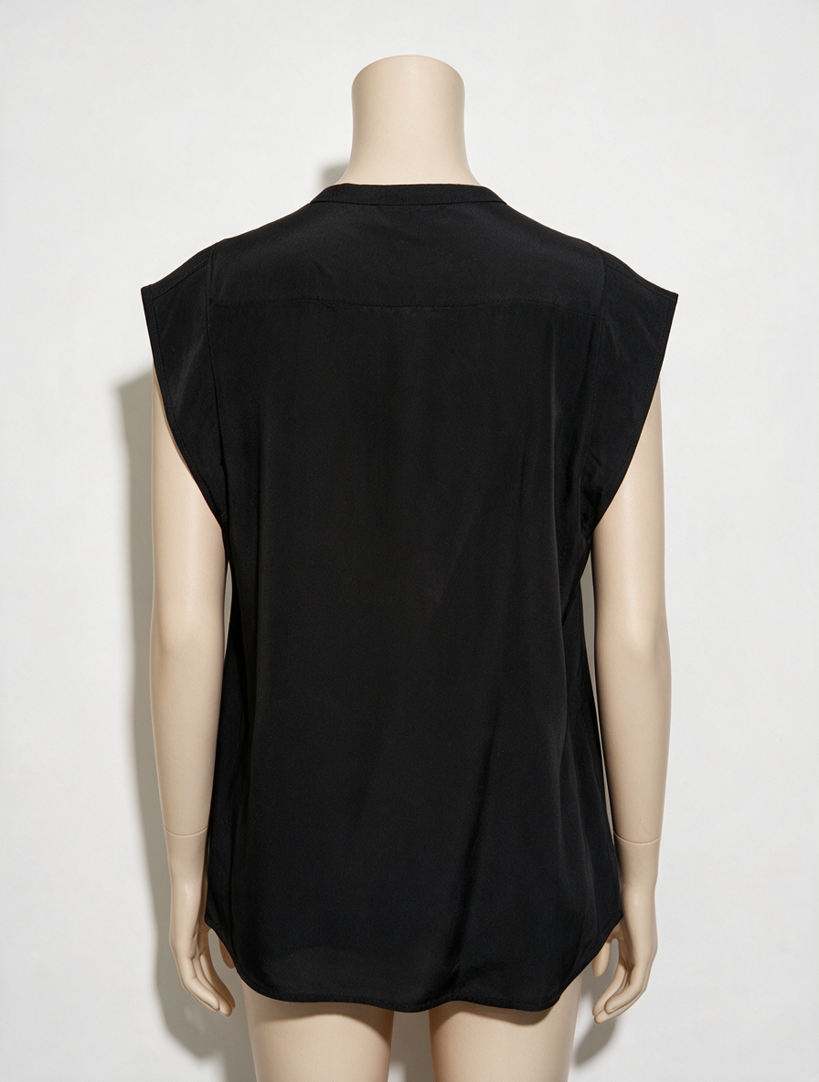 Pinko TAG - Top - zwart, 100% zijde, geplooide sierrand - S