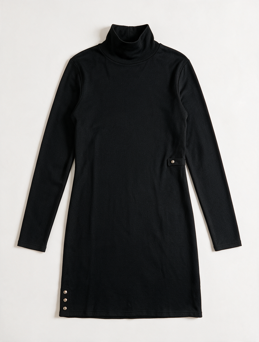 PATRIZIA PEPE - Jurk - zwart, hoge col, knoopdetail - S
