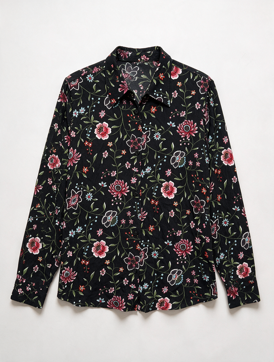 & Other Stories - Blouse - zwart, bloemenprint, knoopsluiting - XS