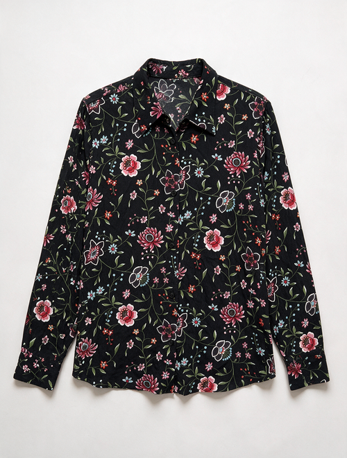 & Other Stories - Blouse - zwart, bloemenprint, knoopsluiting - XS