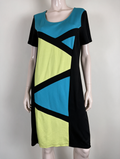 MICHA - Jurk - kleurblok, turquoise/geel/zwart, korte mouw - XL