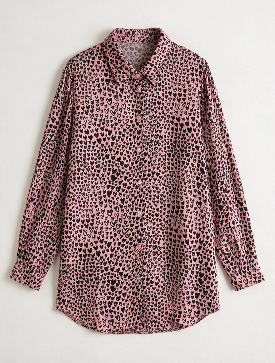 Fabienne Chapot - Blouse - roze, hartjesprint, knoopsluiting - L
