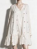 mbyM - Jurk - wit, geborduurde bloemen, ruche zoom - S