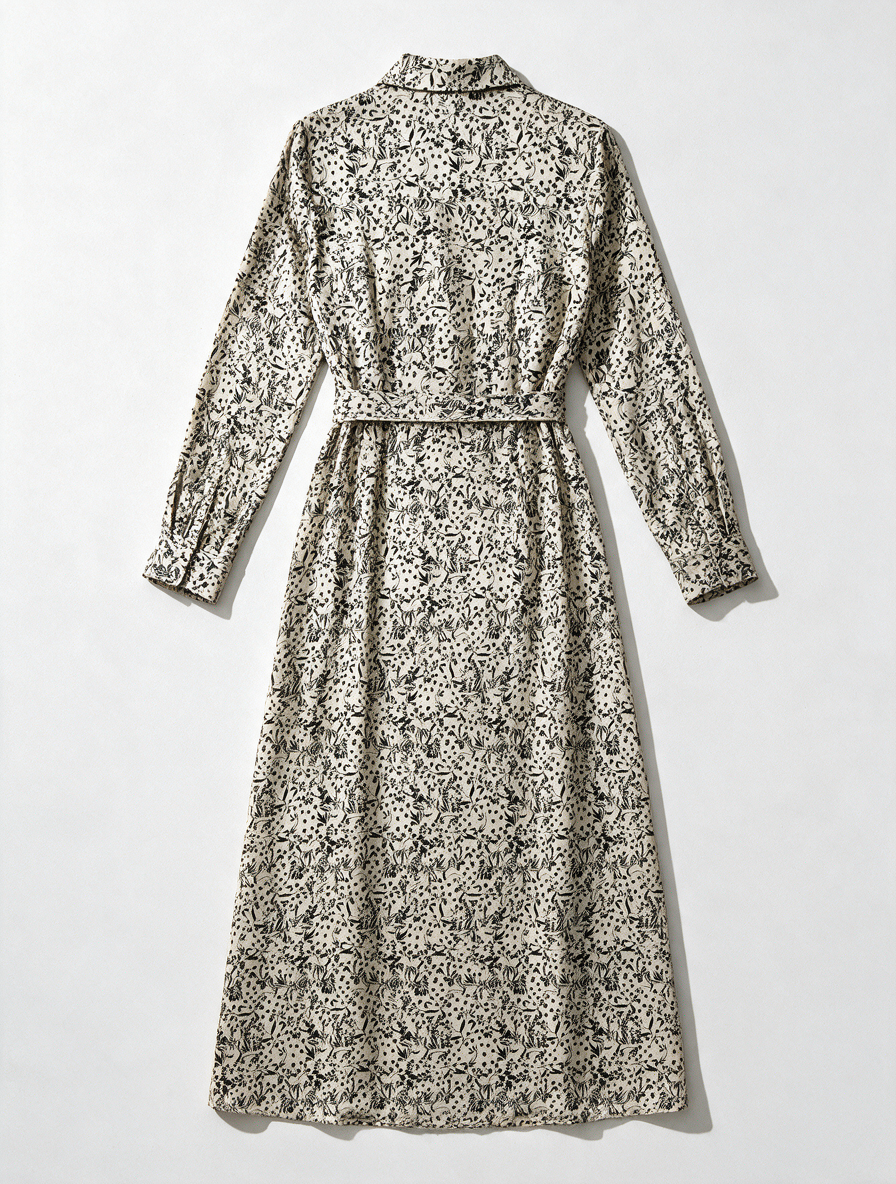 Second Female - Jurk - beige print, doorknoopsluiting, ceintuur - M