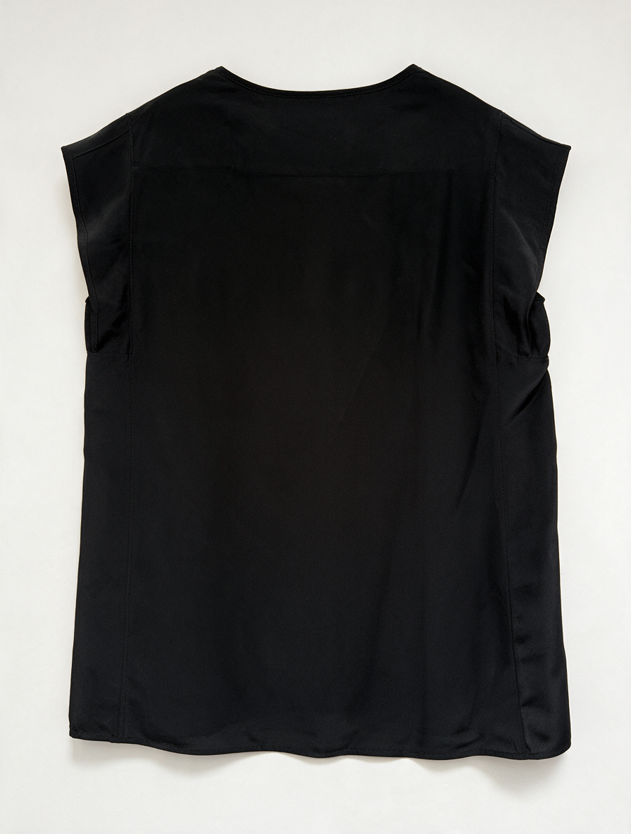Pinko TAG - Top - zwart, 100% zijde, geplooide sierrand - S